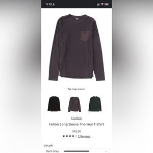 Hurley Felton Long Sleeve Thermal T-Shirt Size M Medium